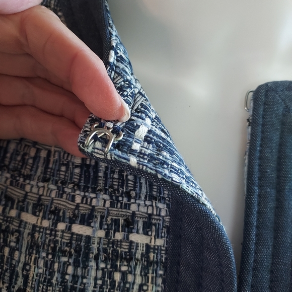 Talbots Petites Cotton/Poly Blend Tapestry 2pc Suit: Navy/Grey/Cream Tweed. NWT. - Picture 5 of 16